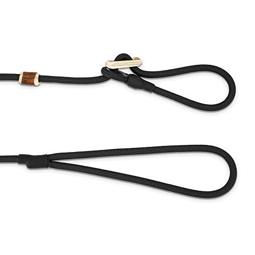 ROMNEYS Moxonleine Durham 6 mm – handgefertigte Retrieverleine & Agilityleine mit Hirschhorn-Zugstopp – Leine & Halsband in einem – Hundeleine Made in Germany (Schwarz, 130 cm)