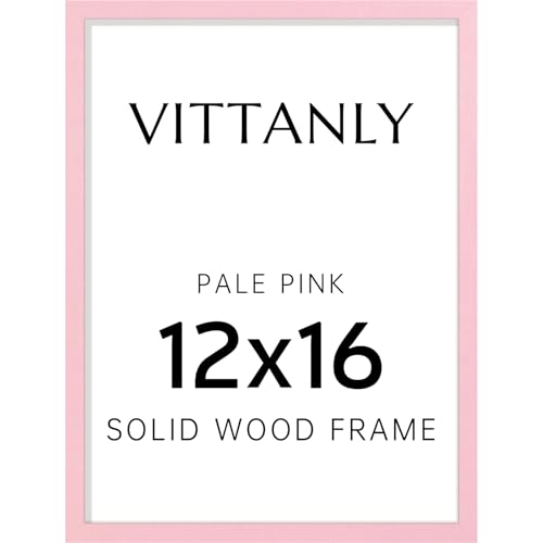 Vittanly 12x16 Picture Frame, Solid Wood Frame with Plexiglass, Pale Pink