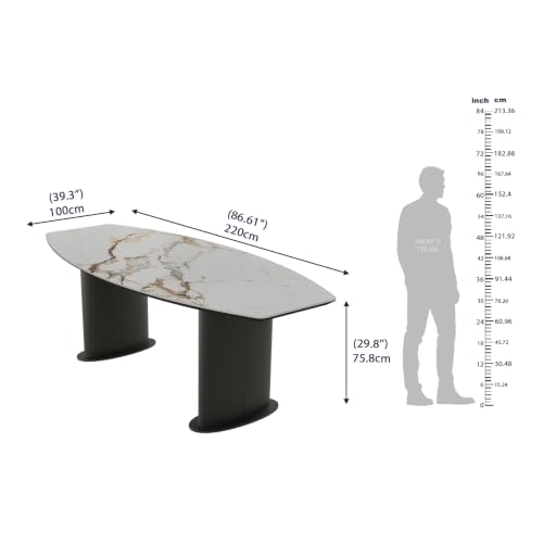 Image of Wakefit Crosne Dining Table - Golden Statuario - 6 Seater I Marble Finish I Vitrified Tile Top I Golden Statuario