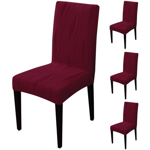Image of HOKIPO 200 GSM Stretchable Knitting Jacquard Chair Cover Set of 4,'Nestiva Series' Burgundy (AR-6072-BRGN)