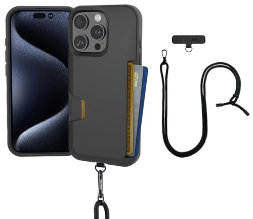 Image of Smartish iPhone 16 Pro Wallet Case with Crossbody Lanyard Strap - Wallet Slayer Vol. 1 - [Slim + Protective] Credit Card Holder with Universal Detachable Shoulder Neck Strap - Black Tie Affair