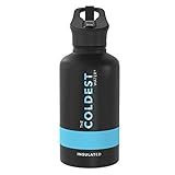 The Coldest Sports Water Bottle 64 oz Wide Mouth Insulated Stainless Steel Hydro Thermos - Cold up to 36 Hrs/Hot 13 Hrs Double Walled Flask - Flip Top Wide Mouth 2.0 (Matte Black)