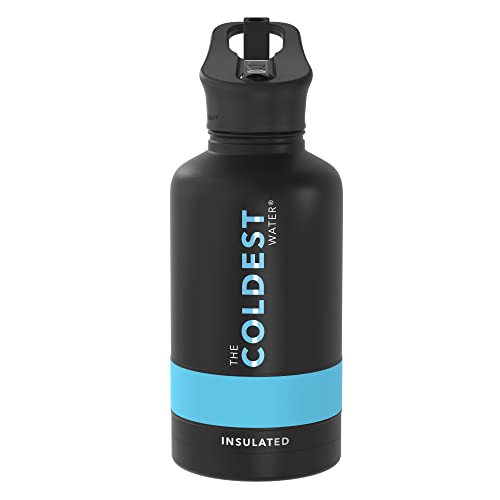 Coldest Insulated Water Bottle with Straw Lid - Stainless Steel Metal Insulated Bottle for Men & Women (Matte Black, 64 oz)