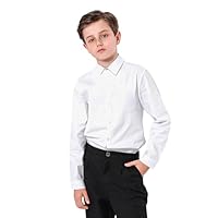 mintgreen Boys School Shirts, Kids Button Down Cotton Formal Dress Solid Long Sleeve Clothes, White, 13-14 Years, 170
