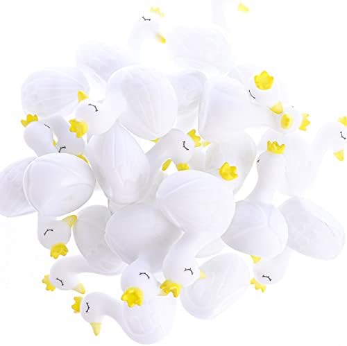 HiUnicorn 24-Pack Princess Swans with Crown Noisy Bath Toys Birthday Party Favors Supplies for Girls, White Mini Rubber Swans Desk Pets Kids Small Toys for Piñata Stuffer Hide & Seek Game Toys