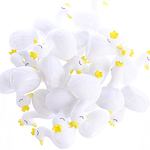 Hiunicorn 24-Pack Princess Swans With Crown Noisy Bath Toys Birthday Party Favors Supplies For Girls, White Mini Rubber Swans Desk Pets Kids Small Toys For Piñata Stuffer Hide & Seek Game Toys #TOP3