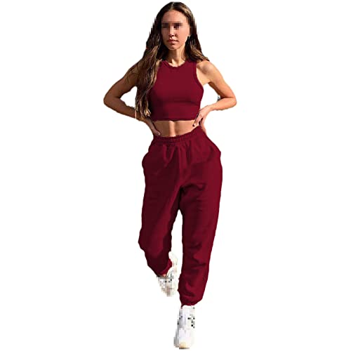 Pantalon de survêtement large pour femme Alloaone style cargo en polaire rouge vin taille L