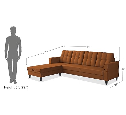 Image of Adorn India Maddox Tufted L Shape 5 Seater Sofa Set LHS (Rust) (3 Year Warranty)