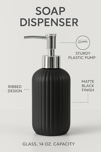 Image of LAGET 300ml Soap Dispenser for wash Basin - White Black Golden Print | Kitchen and Bathroom Accessories Items | Handwash Dispenser Bottle- Set of 2 (Black)