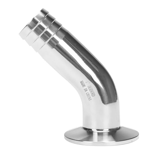 Image of DERNORD Sanitary Hose Barb Pipe Fitting 1.5 inch Tri Clamp (50.5MM Ferrule) 45 Degree Elbow Tube OD 1 inch /25MM