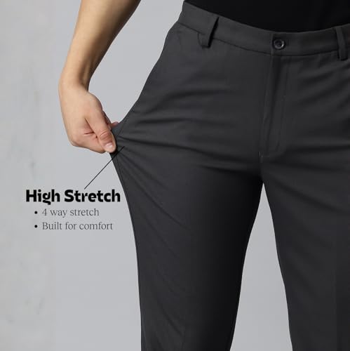 Image of SUBTRACT Men 4 Way Stretch Wrinkle Free Slim Fit Formal Trouser in with 2 Inch Flexible Waistband | Men's Trousers for Office Or Party