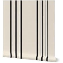 Spoonflower Peel & Stick Wallpaper Swatch - Simple Stripe Black Cream Tan Minimal Timeless Farmhouse Weathered Large Scale Custom Removable Wallpaper