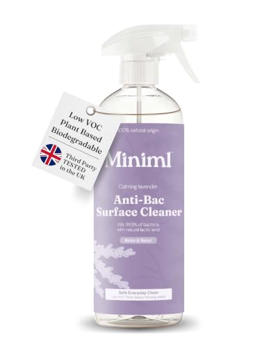 Miniml Eco Antibacterial Spray Surface Cleaner 750ml - French Lavender Scented Multi Purpose Anti-Bac Disinfectant Cleaning Product - Natural Plant Based Vegan Formula & Cruelty Free