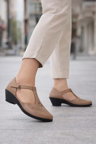 Image of Women Stylish T-Strap Sandal & Wedge Heel Shoes with Closed Toe