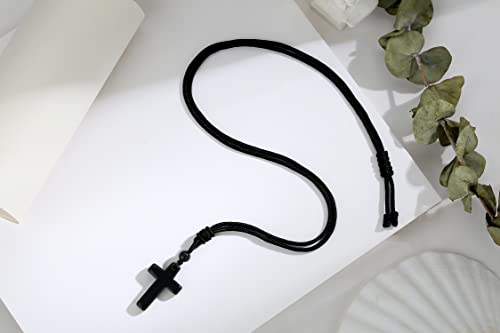 QINJIEJIE Cross Crystal Necklace Adjustable Black Rope Natural Gemstone Quartz Stone Necklaces for Men Women Father's Day Gift3