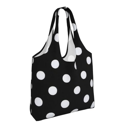 Black & White Big Dot Print Aesthetic Canvas Tote Bag - Reusable Shoulder Tote Bag For Women Lady Casual Vacation, Shopping, Work, Gym2