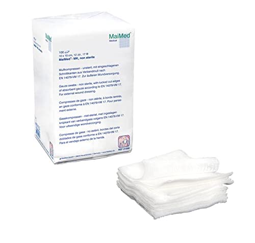 MaiMed 100 compresse di garza non sterili, 10 cm x 10 cm, 12 livelli, Art. n. 21090