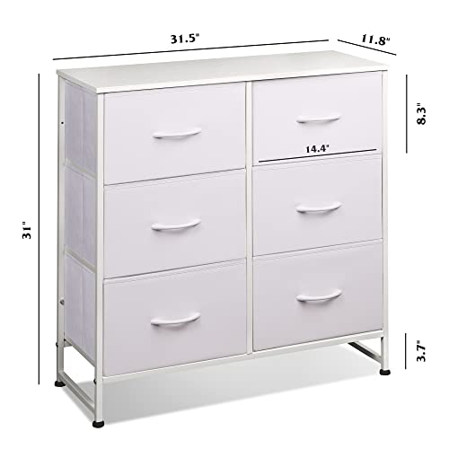 Image of WLIVE White Dresser for Bedroom with 6 Fabric Drawers, Closet Dresser with Metal Frame, Wooden Top, Chest of Drawers for Closet, Living Room, Hallway