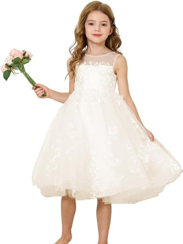 Elegant Full Lace Formal Evening Party Dress Summer Flower Girls Dresses Midi O-Neck Wedding Princess Gown