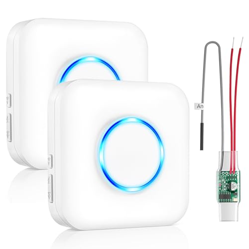 Wireless Doorbell Extender with Receiver Connects to Existing Hardwired Doorbell into Wireless Door Bell with 656 FT Range 58 Chimes and 5 Volume Levels for Garage/Basement (1 Extender 2 Receiver