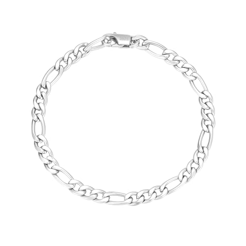 Diorra Pulsera Hombre, Pulsera de Plata de Ley 925 para Hombres Eslabones Curvados Figaro/Cubano egalos para Papá Novio Esposo Hijo