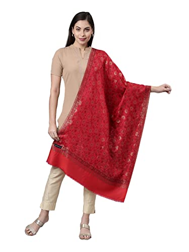Image of Pashmoda Women Kaani Stole with Silky Zari Weave, Shawl, Wrap (Size 72X208 CM)