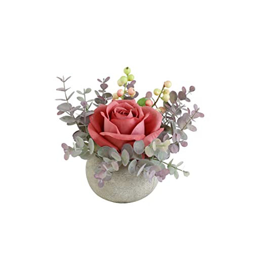 Rosscer Artificial Flowers Kit With Pot, Combination Of Fake Silk Pink Roses And Greenery,Small Plant Potted Decor For Offices,Bookshelf,Bedroom, Living Room,Party,Wedding Decorations… #TOP4
