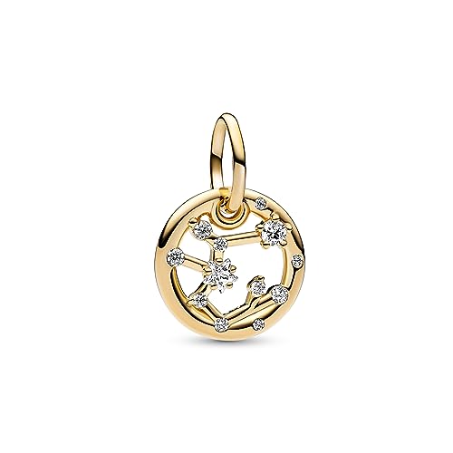 PANDORA Moments Sternzeichen Schütze Charm-Anhänger aus Sterling Silber mit 14 Karat vergoldeter Metalllegierung, Zirkonia, Kompatibel Moments Armbänder, 762723C01