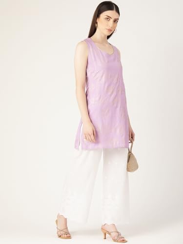 Image of feranoid White Chicken Embroidred Cotton Regular Fit Palazzo