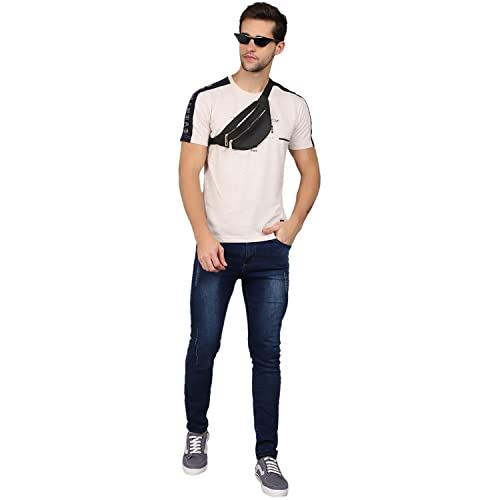 Image of Cantabil Men Off White Cotton Blend Round Neck Half Sleeve Printed T-Shirt (P MTSH00169 ECRUMELANGE)