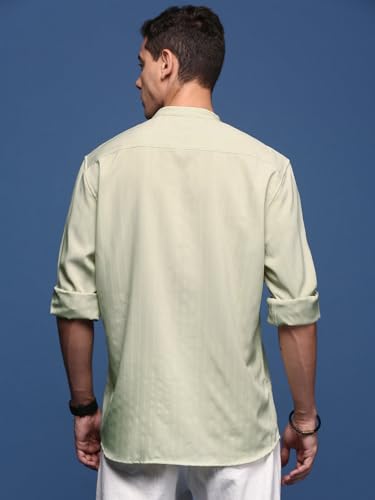 Image of SHOWOFFFF Men Solid Casual Shirt | Mandarin Collar Full Sleeves Cotton Shirt for Mens | Slim Fit Regular Length Shirt for Men's