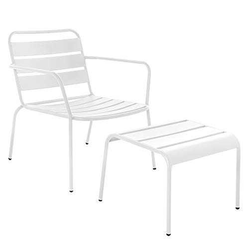 Set de Silla y reposapiés para Exterior de Acero Blanco - LOLAhome