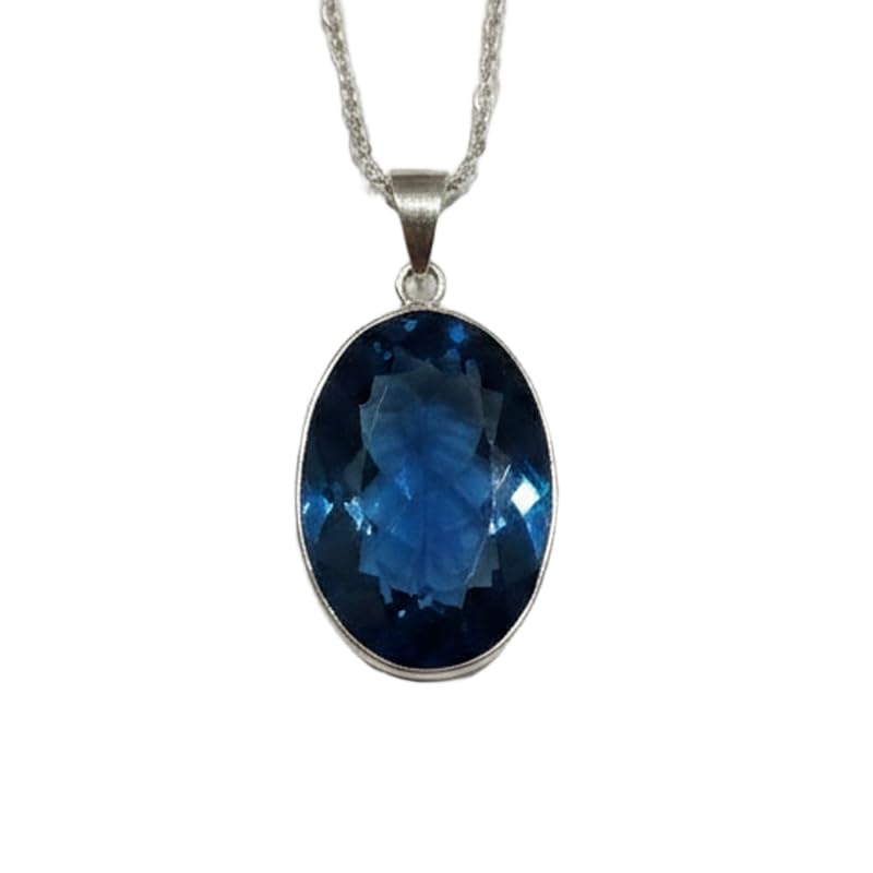 Pendentif en quartz bleu naturel collier anti-ternissement chaîne câble 45cm