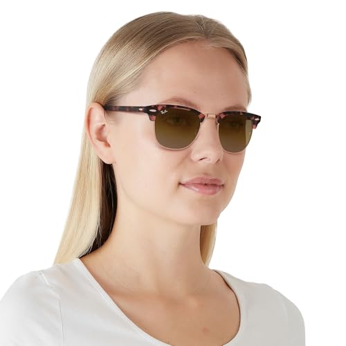 Ray-Ban Unisex RB3016 Clubmaster Square Sunglasses, Pink Havana/Clear Gradient Brown, 51 mm - image 7