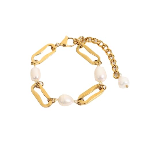 Pulsera de perlas y cadena rectangular unisex de estilo retro chic