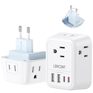 LENCENT European Travel Plug Adapter, Foldable US to Europe Plug Adapter with 4 Outlets, 4 USB (2 USB C) Charger Adapter, Type C Power Adaptor for USA to Italy Spain France Portugal Iceland Germany