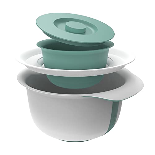 Foto von Rotho 1043305092 Fresh 2er-Set Schüssel 1.2l + 4l mit Deckel, Kunststoff, Weiss/Türkis