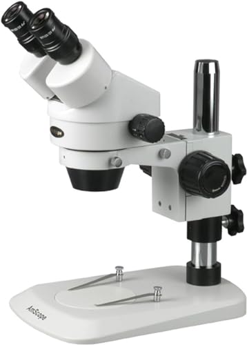 Image of AmScope SM-1BNZ Professional Binocular Stereo Zoom Microscope, WH10x Eyepieces, 3.5X-90X Magnification, 0.7X-4.5X Zoom Objective, Ambient Lighting, Pillar Stand, Includes 0.5x and 2.0x Barlow Lenses
