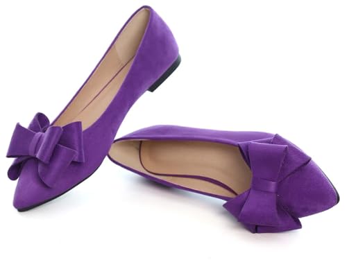 Image of SAILING LU Womens Bowknot Ballet Flats Pointy Toe Suede