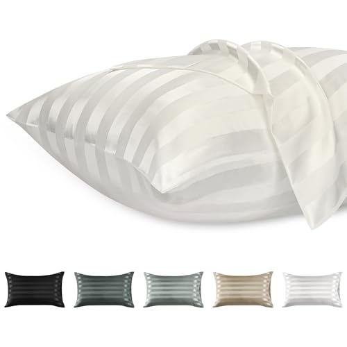 Lirex Lot de 2 Taies d'oreiller Satin, Similaires à la Soie, Infroissables, Satinées Housse d'oreiller Douces Prend Soin de Votre Peau et Antichute de Cheveux (Rayon Blanc, 40 x 60 cm)