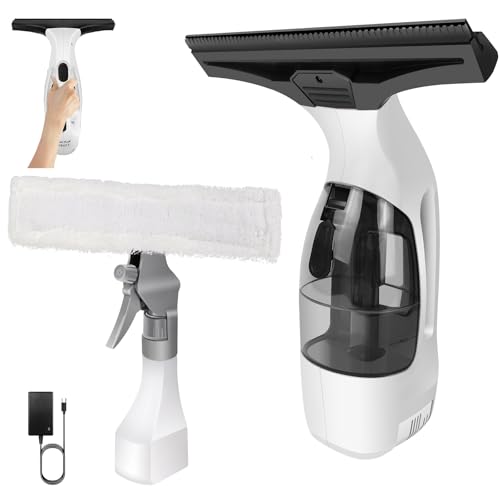 Window Vac, 2000pa Suction Window Vacuum Cleaner Cordless with 3.5Ah Battery, Charger, 150ml Water Tank & Spray Bottle with Microfibre Cloth, 3.8V Electric Window Cleaning Machine for Car, Glass,Tiles