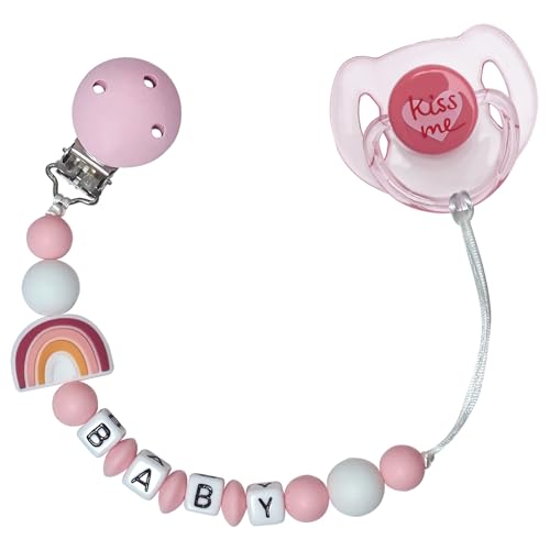 Image of Pink Rainbow Pacifier Clip with Cute Magnetic Pacifier Reborn Dolls Toy Accessories (Rainbow)
