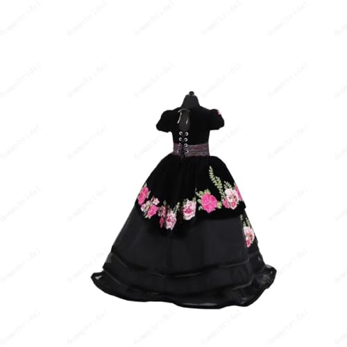 Floral Applique Mini Quinceanera Dresses Toddler Velvet Tulle First Communion Dress2