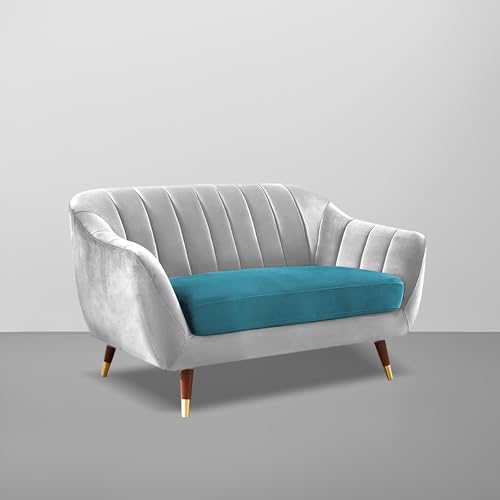 Image of Casaliving Anyse 2 Seater Sofa Set for Living Room (Turquise Grey Fabric) Premium Fabric Sofa