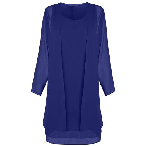 NaRHbrg Women's Two Piece Dress Set Chiffon Layered Jacket and Sleeveless Dress Elegant Work Party Dresses4