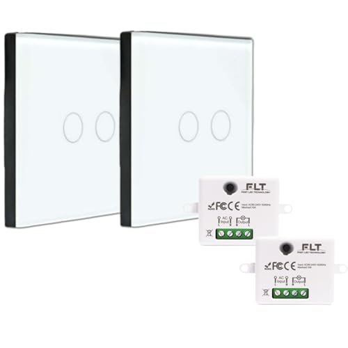 Kit interruptor inalámbrico – 2 mando a distancia de pared doble luz + 2 mini receptor empotrado – Va y viene sin trabajo – Control remoto táctil – Interruptor de radio RF 433 MHz