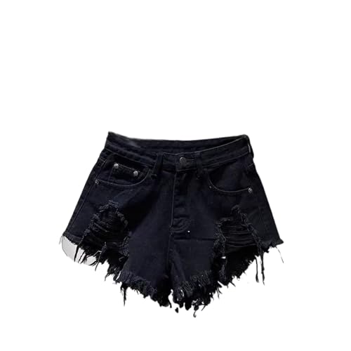 Short d'été streetwear à franges et détails détruits en jean délavé