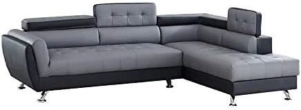 Seres 2-Piece Sectional Sofa Upholstered in Grey and Black Accent in PU Leather