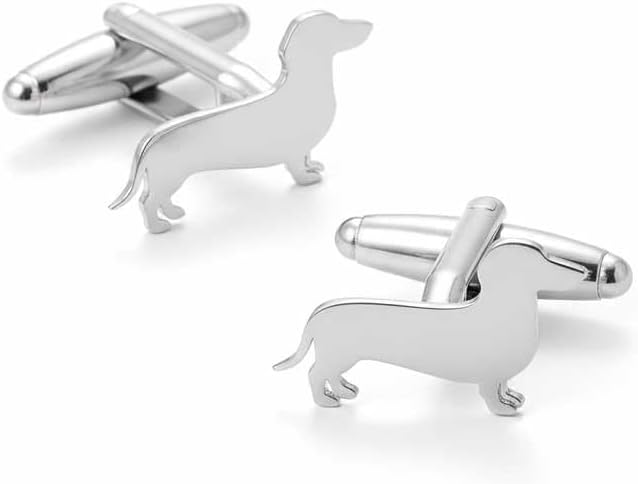 Men’s Dachshund Cufflinks – Stainless Steel Dog-Themed Cuff Links with Gift Box & Polishing Cloth – Available in Silver & Gold