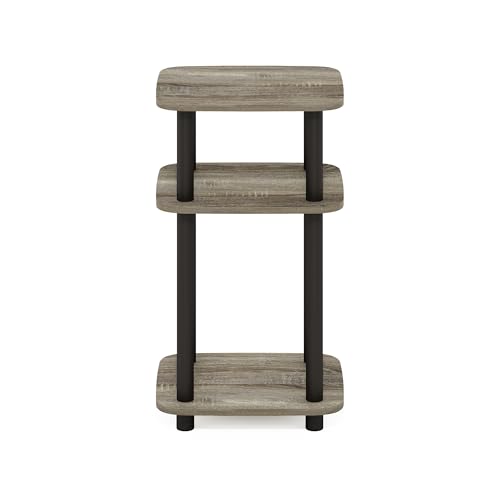 Image of Furinno JUST 3-Tier Telephone Table, Turn-N-Tube Toolless Side Table with Open Shelf, Round Curve Corner Night Stand, Bedside Table, for Living Room, Bedroom, French Oak